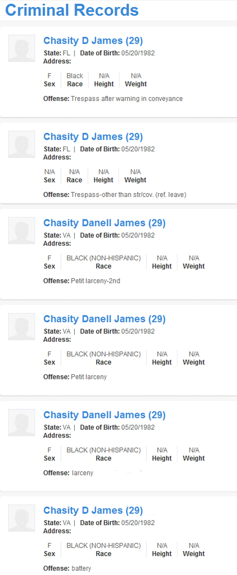 Chasity Danelle James Extensive Arrest Record