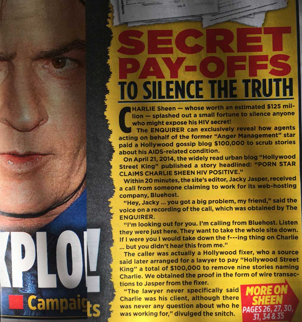 Charlie Sheen Jacky Jasper National Enquirer