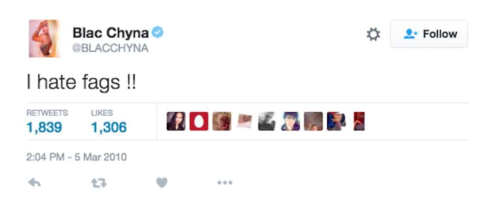 blac chyna hates fags tweet