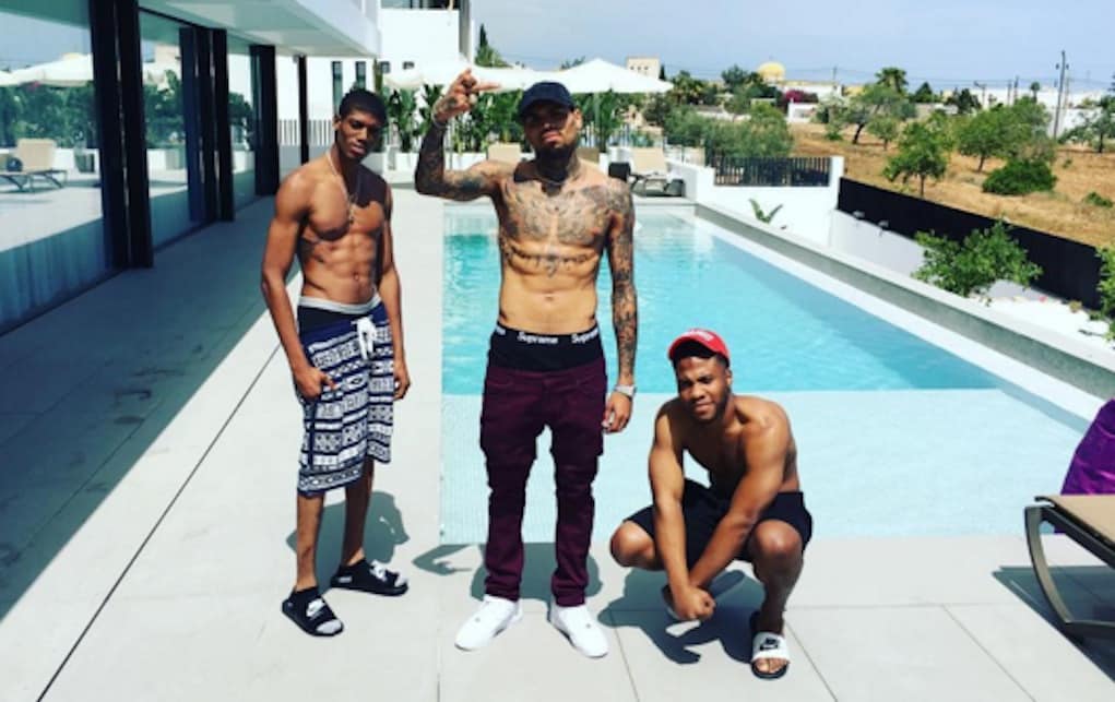 chris brown peed bed ibiza