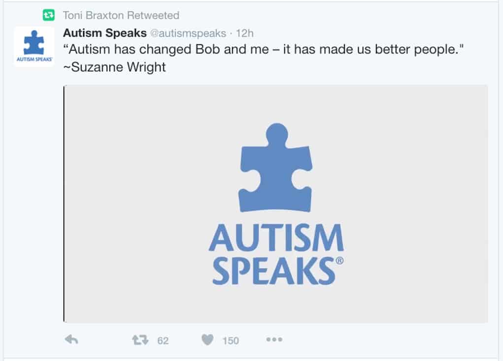 Toni Braxton Retweet From Autism Speaks