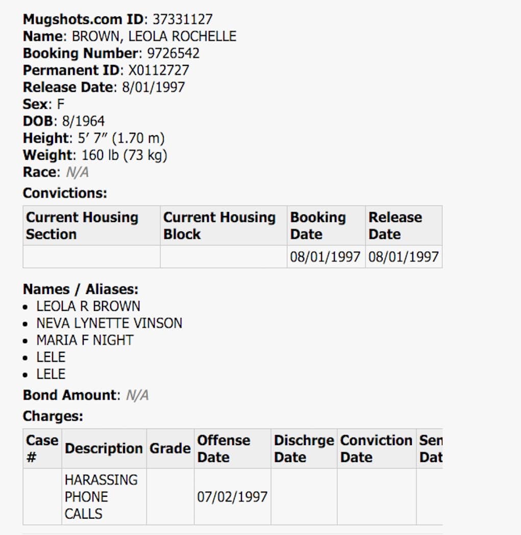 leolah brown muhammad arrest record 2