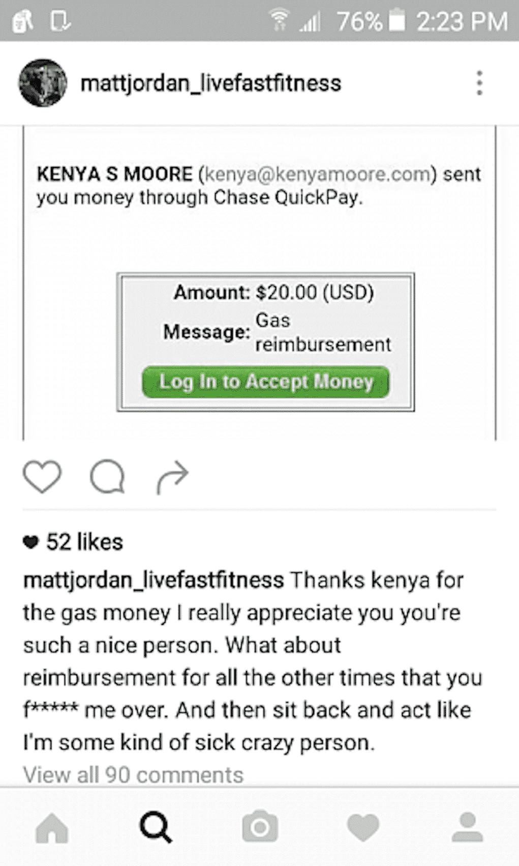 matt jordan kenya moore gas money