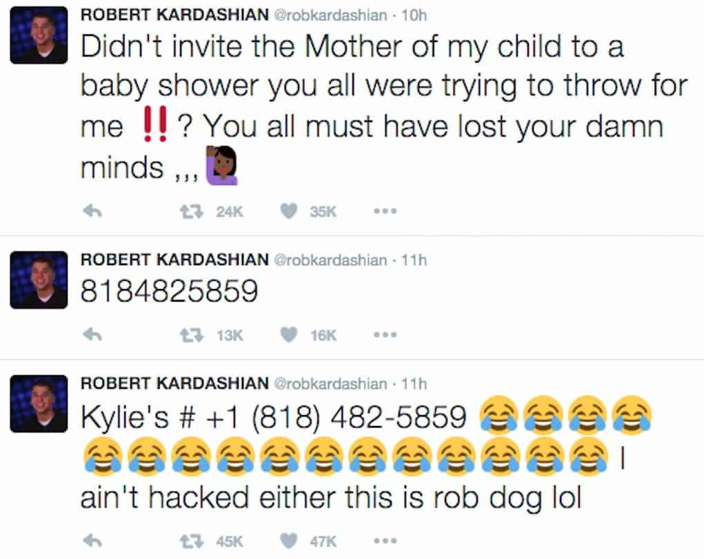 rob kardashian leaks kylie jenner number