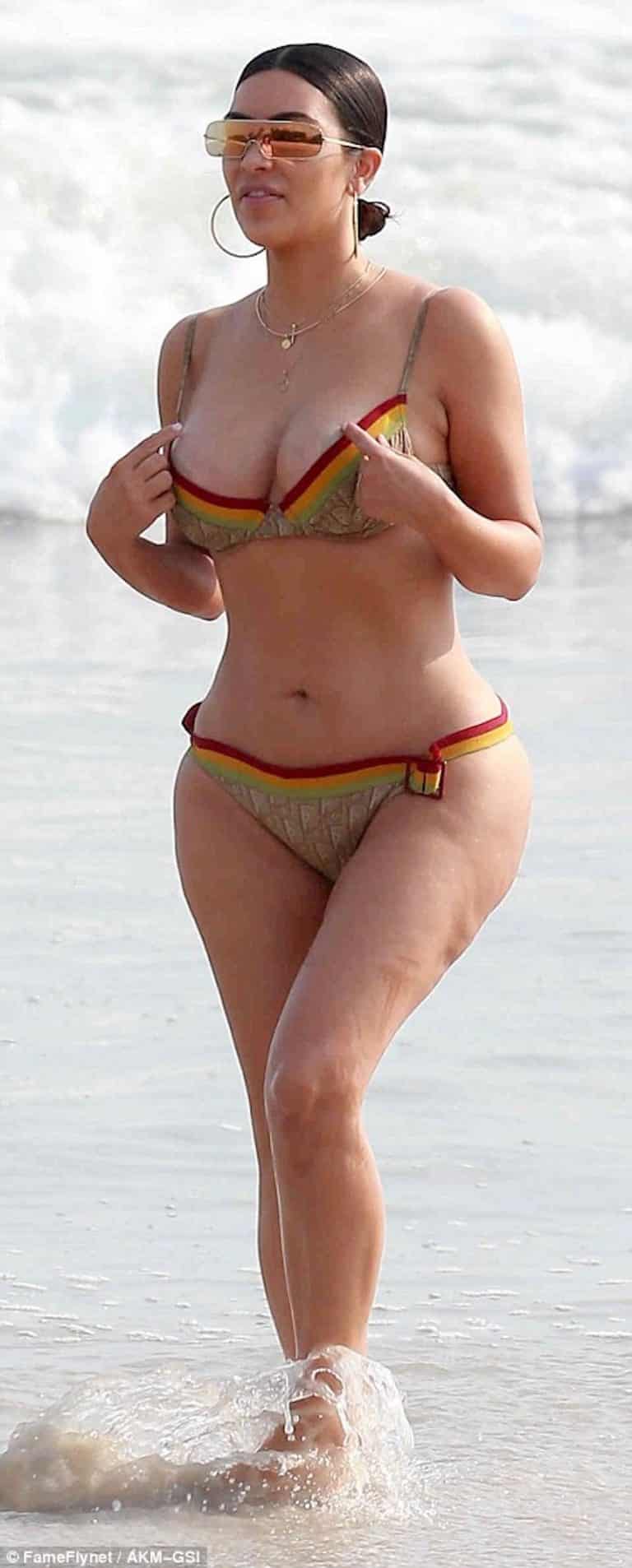 Kim Kardashian Shows Off Lumpy Butt On the Beach