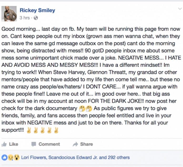 Rickey Smiley Quits Facebook After Dark Skin Joke Backlash