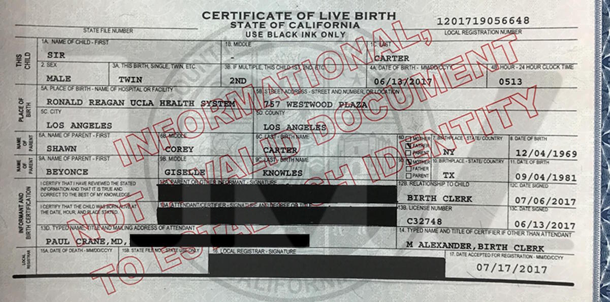 birth certificate beyonce