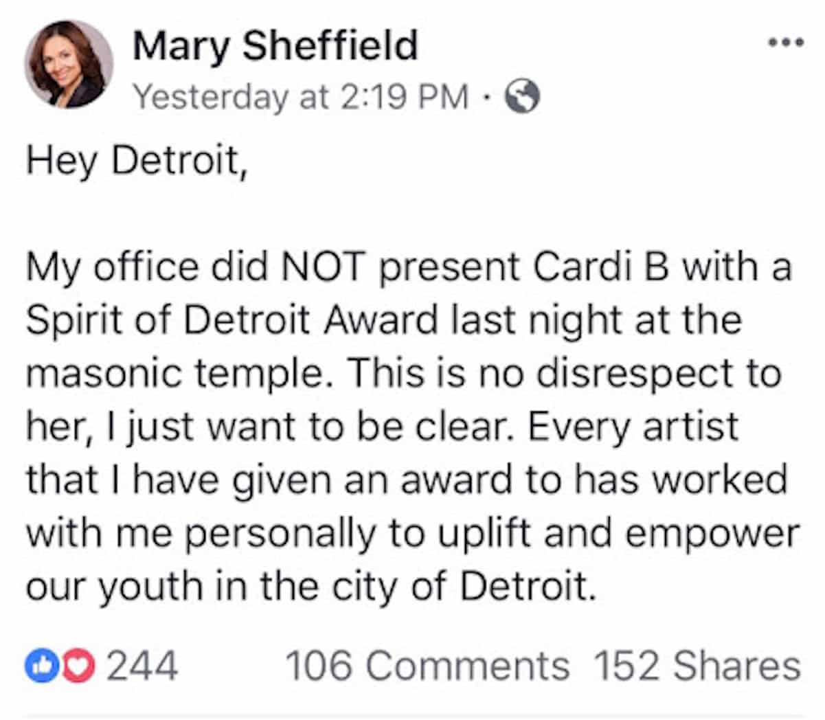 cardi b detroit award