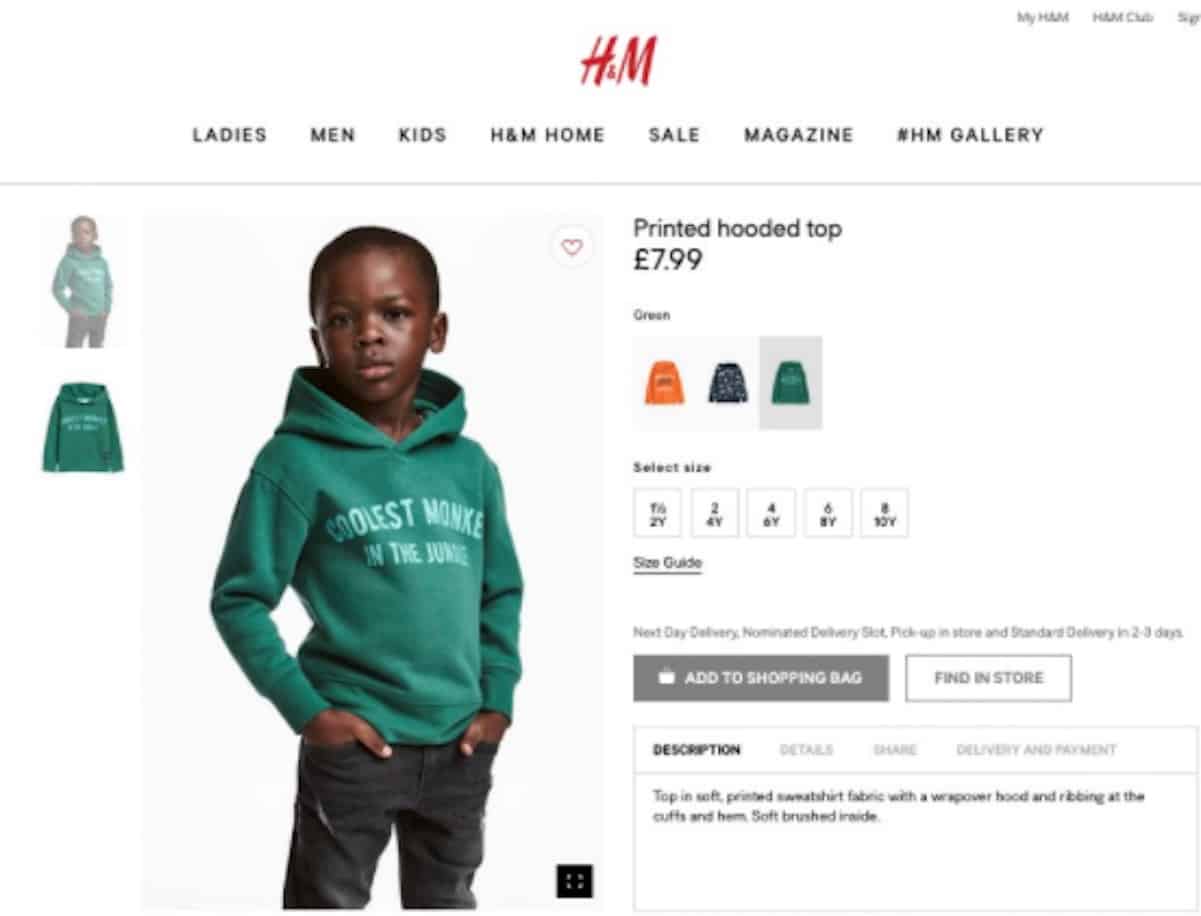 hm racist monkey sweatshirt