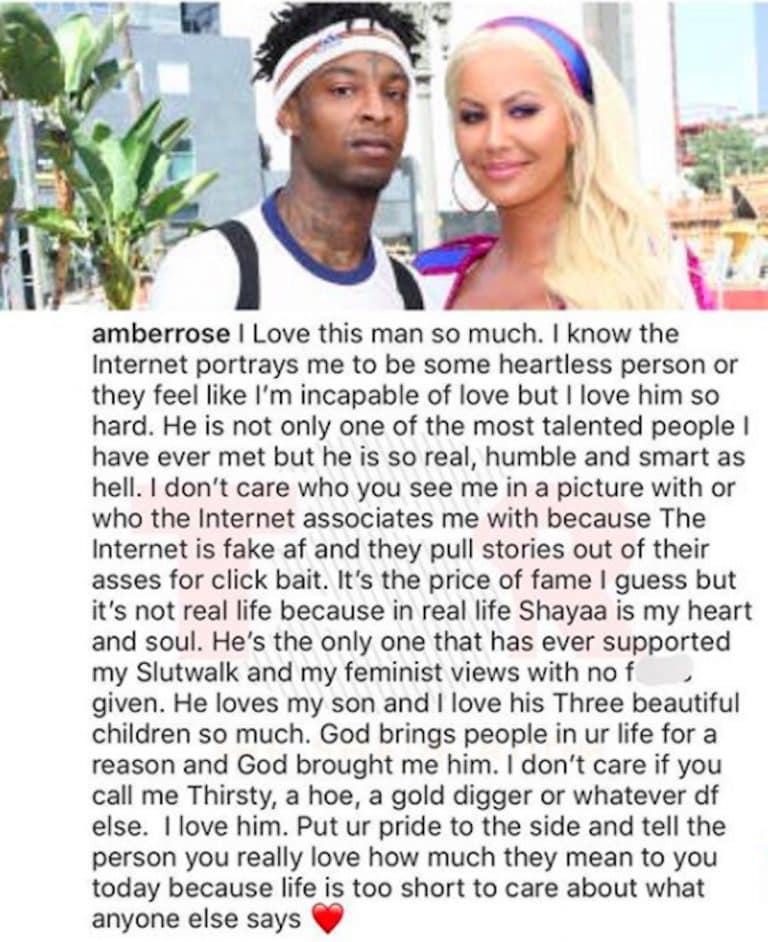 Amber Rose Pours Her Heart Out to 21 Savage, He Gives a Savage Response