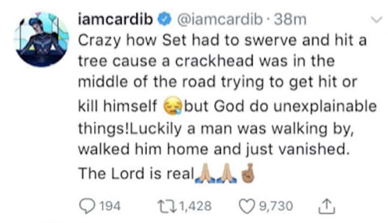 Cardi B Blames Offset’s Car Accident on a Crackhead