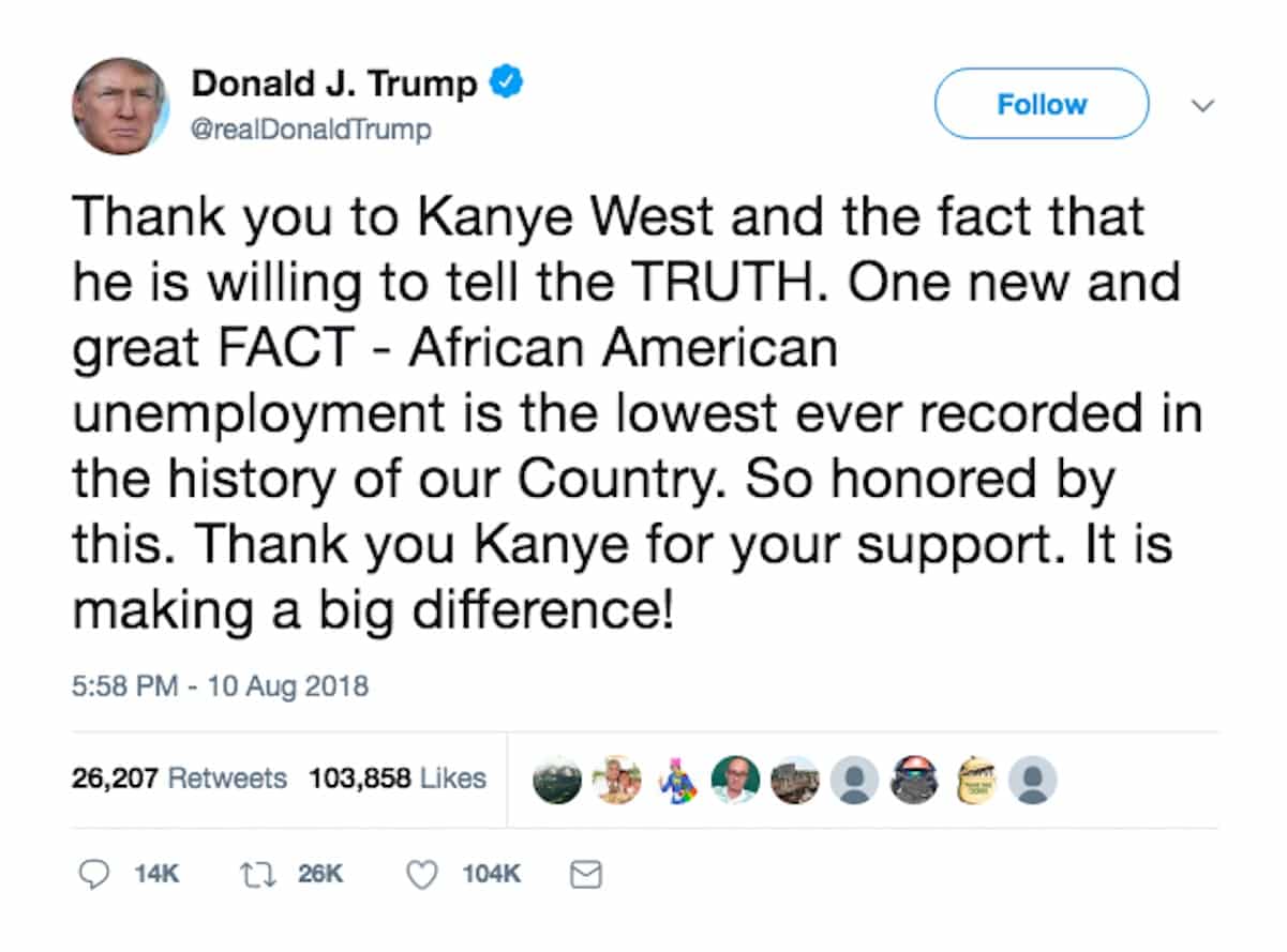 trump tweest kanye west